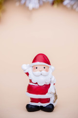 santa claus doll christmas background and gift box and copy space