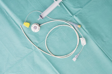Port a catheter inserted at chest wall and needle
