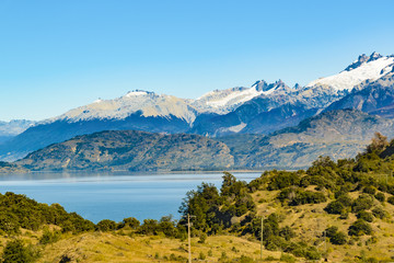 Lake and Mountains Landscape, Patagonia, Chile