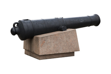 Obraz premium old black cast iron cannon on marble pedestal