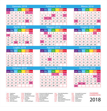 calendario italiano con giorni festivi per il 2018