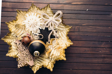 Christmas decoration over a rusty wooden concrete background
