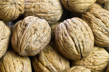 Whole walnuts closeup