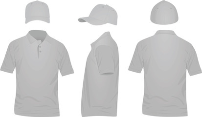 Grey polo t shirt and baseball cap. vector illustration