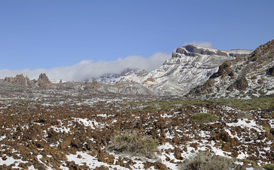 Teide National Park or Las Canadas del Teide in winter, views towards Llano de Ucanca and lava Aa...