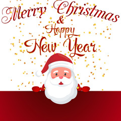 Background Santa Claus happy Christmas and New Year. Christmas card with a Christmas Santa Claus