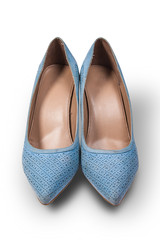 blue shoes with stilettos on white