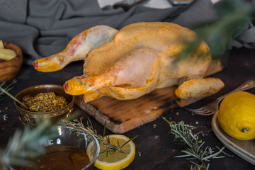 Crude chicken ready to be baked.