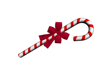 Candy cane with a red Bow, 3d rendering