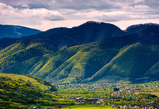 valley of Synevyr and Nehrovets villages. beautiful rural landscape of Carpathian mountains