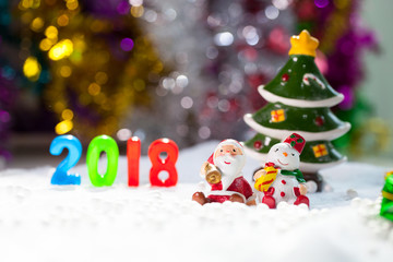 Christmas props decorations on christmas snow field background with copy space.Merry Christmas and happy new year concept.