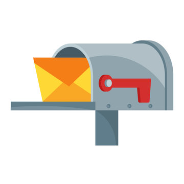 Illustrated icon of mailbox in open condition and flag down