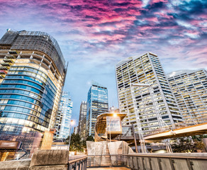 Modern buildings of Darling Harbour, Sydney. City night skyline