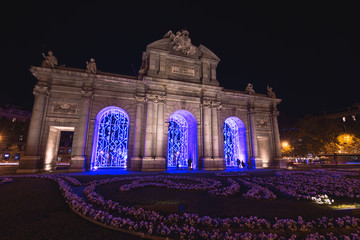 Alcala Gate in Madrid Illuminated for Christmas Celebration