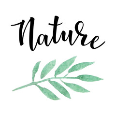 Hand drawn inspirational label with leaves