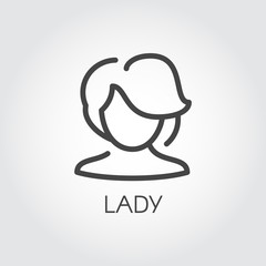 Abstract portrait of an adult lady linear icon. Silhouette of middle-aged woman with model haircut contour sticker. Cosmetology, female avatar concept