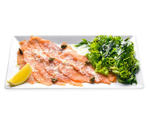 Carpaccio of salmon. Top view.