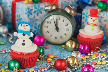 Christmas cupcakes with colored decorations