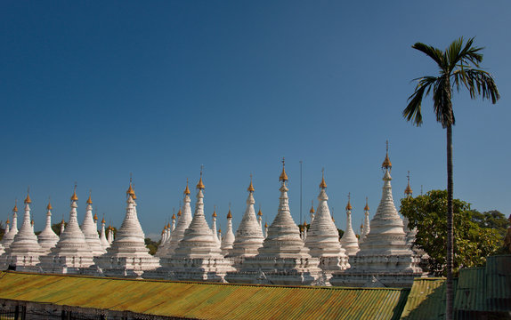 Mandalay. Myanmar. 20 November 2016. The Sandar Mu Ni pagoda - the world biggest book. In each of the 758 stupas carved in stone one page of the Holy Book.