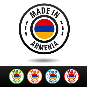 Made in Armenia badges with flag. Flat Eps10 Vector.