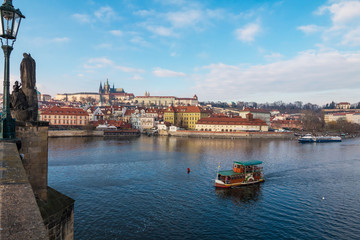 Cityscape panorama of Prague with Castle. View from Carol Bridge. Prague, Rzecz Republic - obrazy, fototapety, plakaty