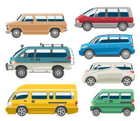 Van car vector auto vehicle minivan family minibus vehicle and automobile banner isolated citycar set on white background illustration