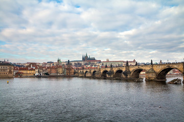 Cityscape panorama of Prague with Castle. View from Carol Bridge. Prague, Rzecz Republic