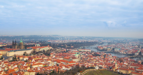 Naklejka na ściany i meble Panorama of Prague with Castle. View from Petrin Hill. Prague, Czech Republic