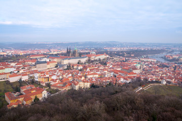 Fototapeta na wymiar Panorama of Prague with Castle. View from Petrin Hill. Prague, Czech Republic