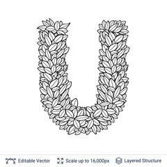 Letter U symbol of white leaves.