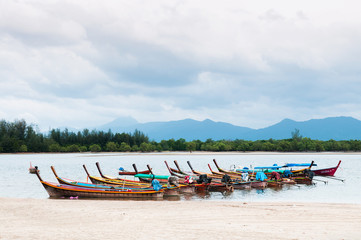 Thai Longtail Fishing Boats in Ranong province, Thailand.