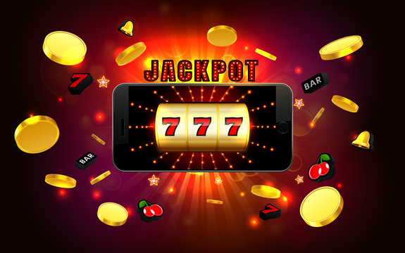 jackpot lucky wins golden slot machine casino on mobile phone with light background