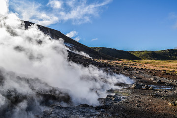 Boiling geothermal hot springs in Iceland
