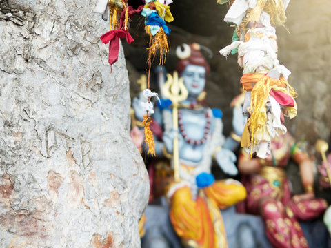 Ribbons tied to branches, Koneswaram Kovil temple, Trincomalee, Sri Lanka