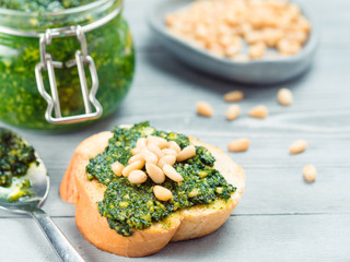 baguette bread with fresh pesto