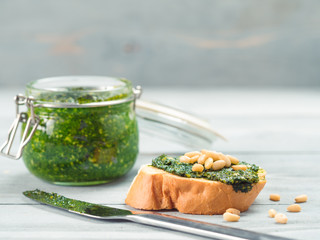 baguette bread with fresh pesto