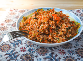 Porridge with rice and vegetables. Simple wholesome food.
