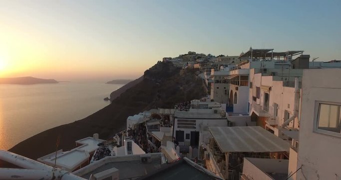 SANTORINI, GREECE – AUGUST 2016 : Video shot of Santorini cityscape at sunset with sea and amazing landscape in view