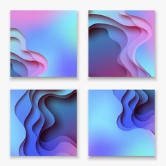 Square abstract color 3d paper art illustration set. Contrast colors. Vector design layout for banners, presentations