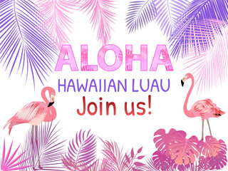 Aloha, Hawaiian Party Template Invitation - obrazy, fototapety, plakaty