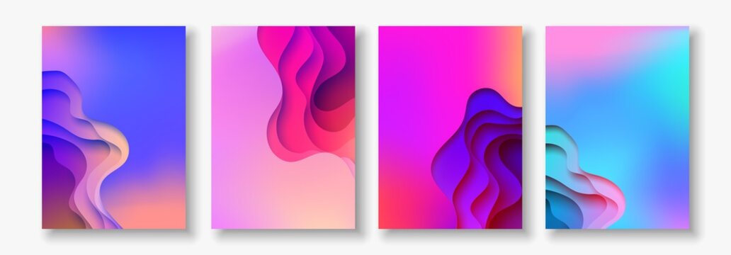 A4 Abstract Color 3d Paper Art Illustration Set. Contrast Colors. Vector Design Layout For Banners, Presentations, Flyer