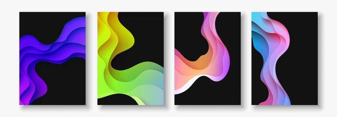 A4 abstract color 3d paper art illustration set. Contrast colors. Vector design layout for banners, presentations, flyer