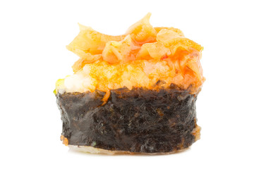 Japanese Cuisine Sushi. single. one. on white background.