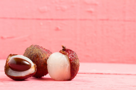 lychee fresh on pink wood