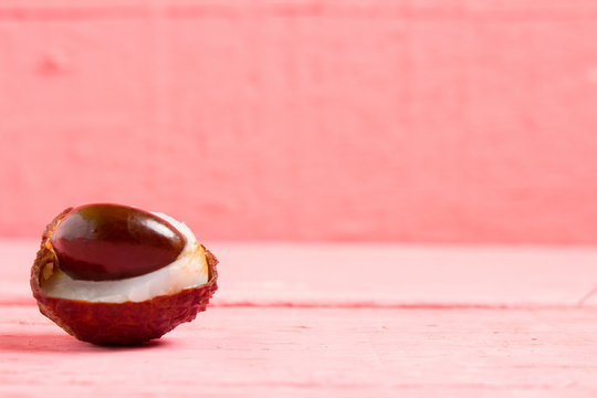 lychee fresh on pink wood