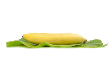 fresh Banana on leaf isolated on white background