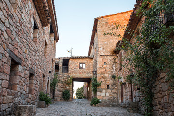 Fototapeta na wymiar View of the buildings in the village Siurana, Tarragona, Spain. Copy space for text.