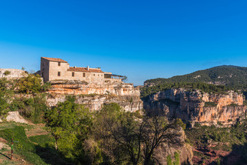 Fototapeta na wymiar View of the village Siurana de Prades, Tarragona, Catalunya, Spain. Copy space for text.