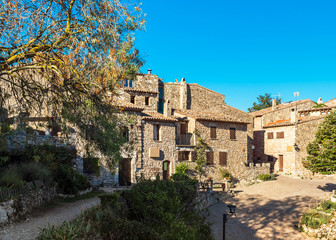 View of the buildings in the village Siurana, Tarragona, Spain. Copy space for text.