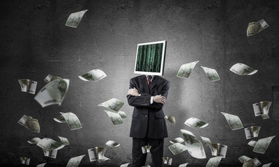 Businessman with monitor instead of head.
